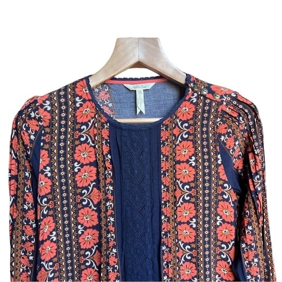 Matilda Jane Women’s Blue and Orange Floral Rayon Long Sleeve Blouse, XS - Picture 3 of 9